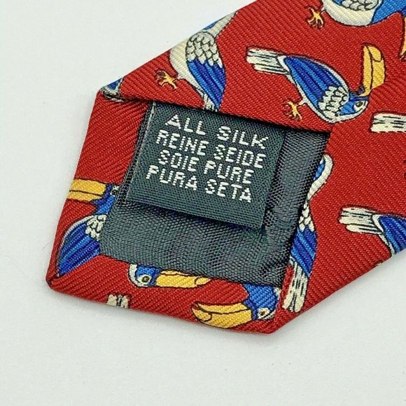 Burberrys Mens Silk Neck Tie Red Toucan Novelty Print Pattern Made in England - Picture 7 of 8